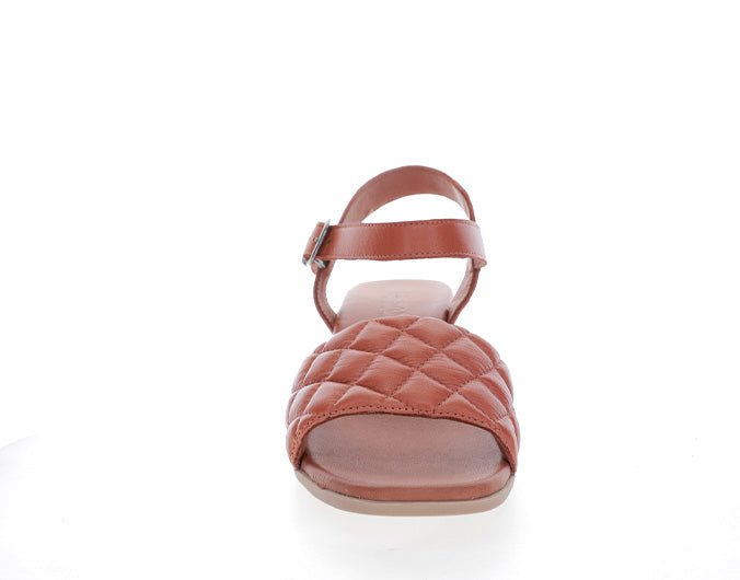 Le Sansa Lincoln Tan sandals with adjustable straps and cushioned soles, shown in a natural tan leather finish.