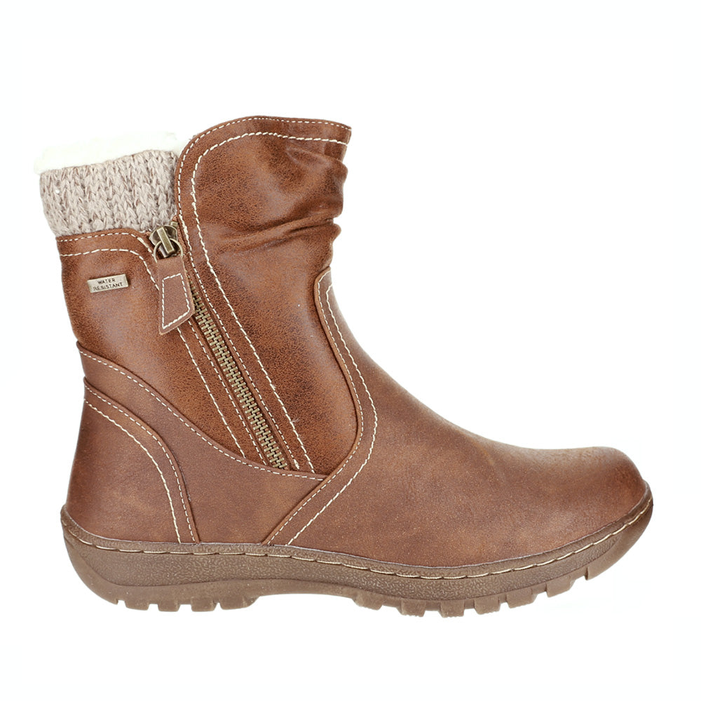 Brown CC Resorts Glenda boots with stylish design and ankle height, showcased from a side view.