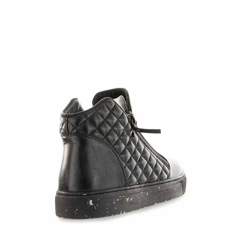 Black LE SANSA Midori boots with sleek design and lace-up front, featuring a stylish silhouette and durable sole.