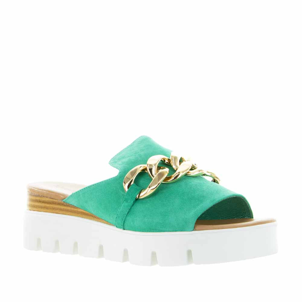 Django & Juliette Rablise Lt Emerald slip-on shoes with a sleek design and light emerald color, featuring a comfortable fit.
