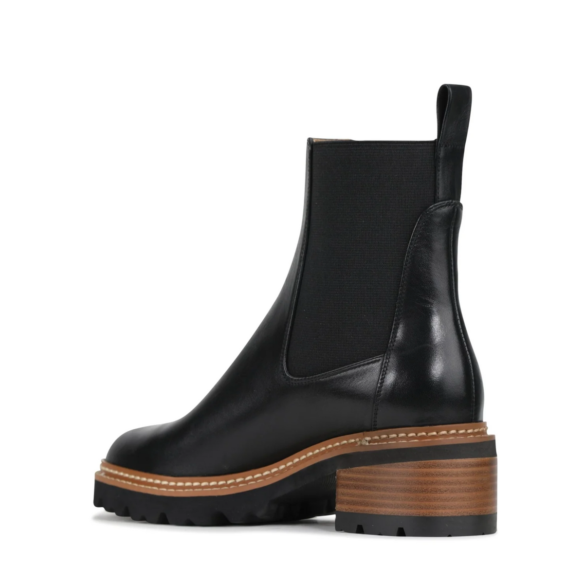 Eos Linear Black boots with sleek design, black leather finish, and sturdy soles, perfect for stylish casual wear.