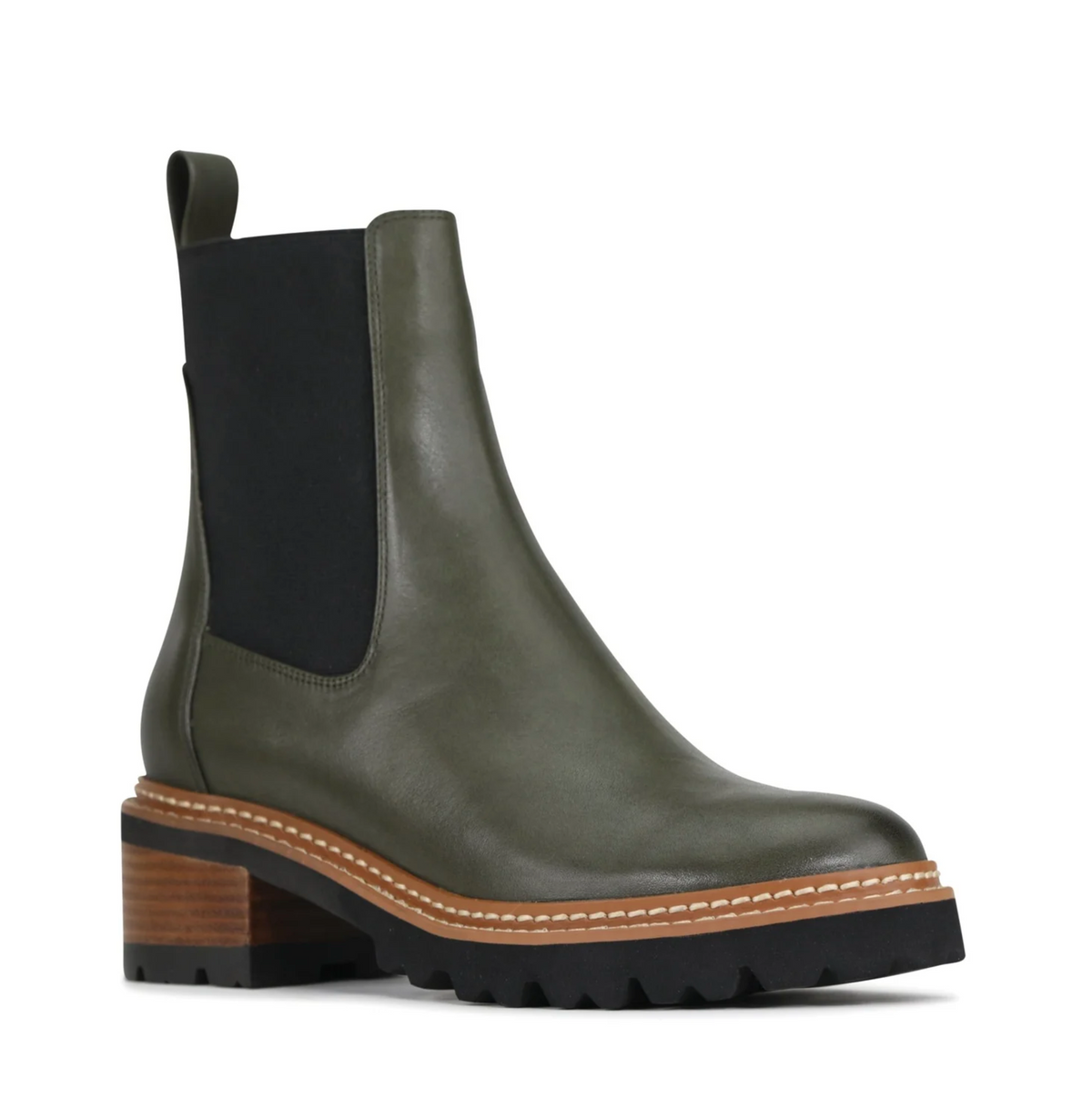 Eos Linear Dark Olive boots with sleek design, dark olive color, and stylish ankle height, perfect for casual or outdoor wear.