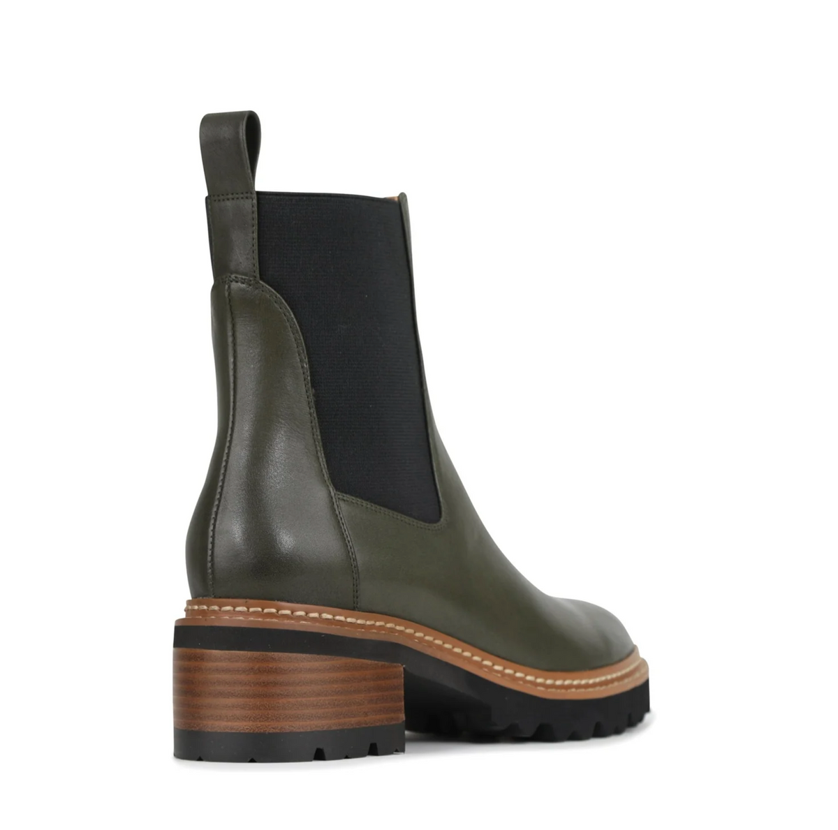 Eos Linear Dark Olive boots with sleek design and dark olive color, showcasing stylish footwear perfect for casual wear.