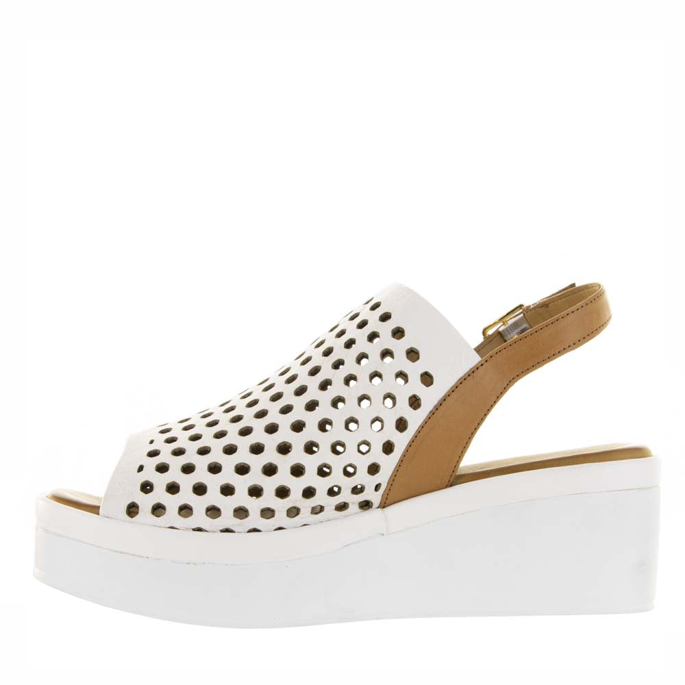 Le Sansa Lesansa Trudy white sandals with open toes and ankle straps, featuring stylish design and comfortable flat soles.