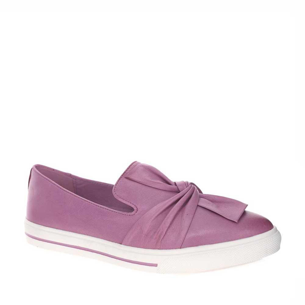 Le Sansa Izzy Lilac slip-on shoes with soft fabric upper and white soles, stylish and comfortable casual footwear.