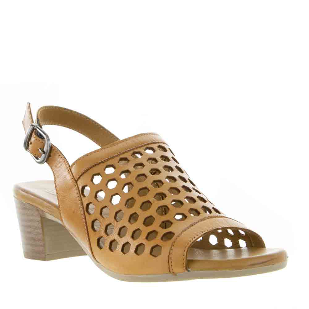 Le Sansa Lesansa Lava Tan sandals featuring open-toe design, tan leather straps, and flat sole for casual summer wear.