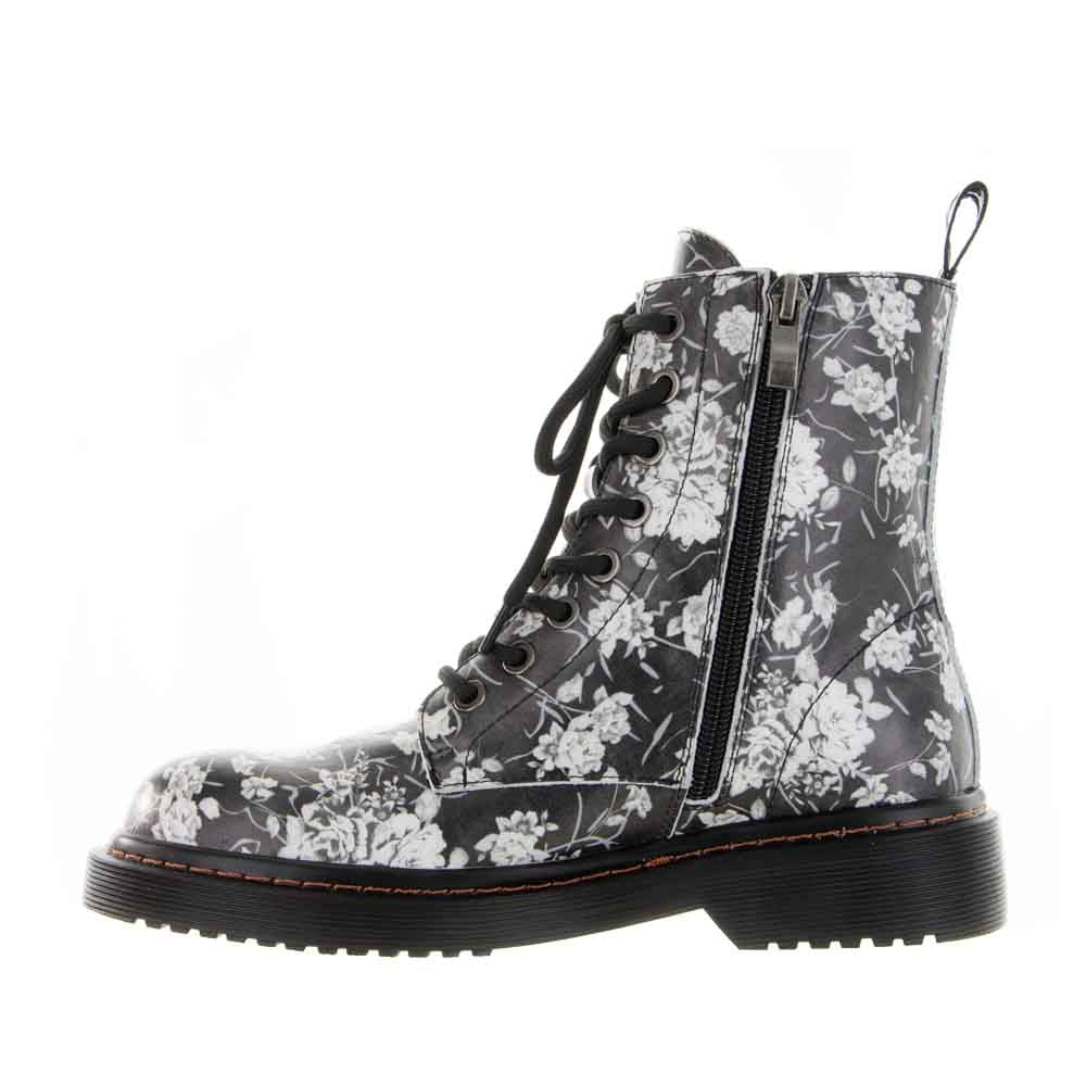 Black floral boots from Le Sansa featuring a sleek design and stylish detailing, perfect for fashionable footwear.