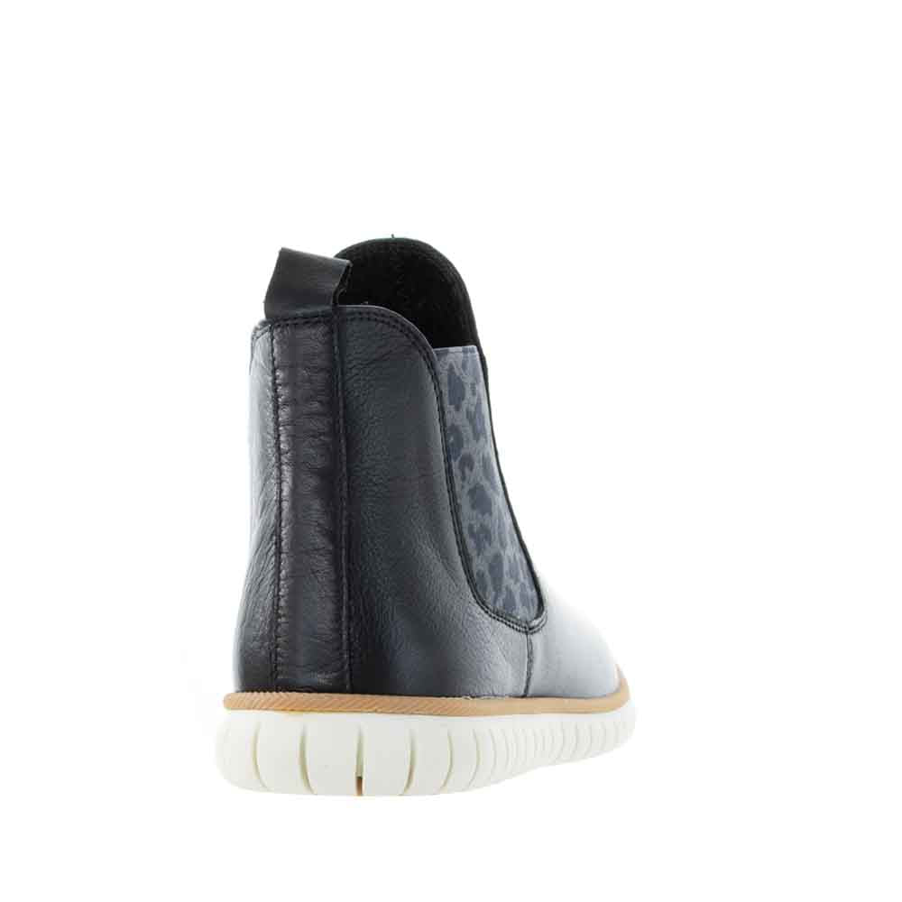 Le Sansa Indy black and grey boots with stylish design, featuring a sleek silhouette and comfortable ankle fit.
