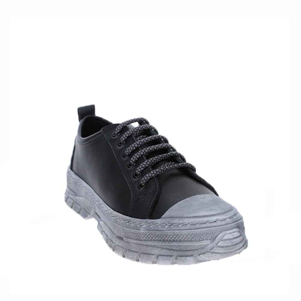 Le Sansa Rocky Black sneakers with black leather and stylish design, showcasing the modern, casual footwear style.