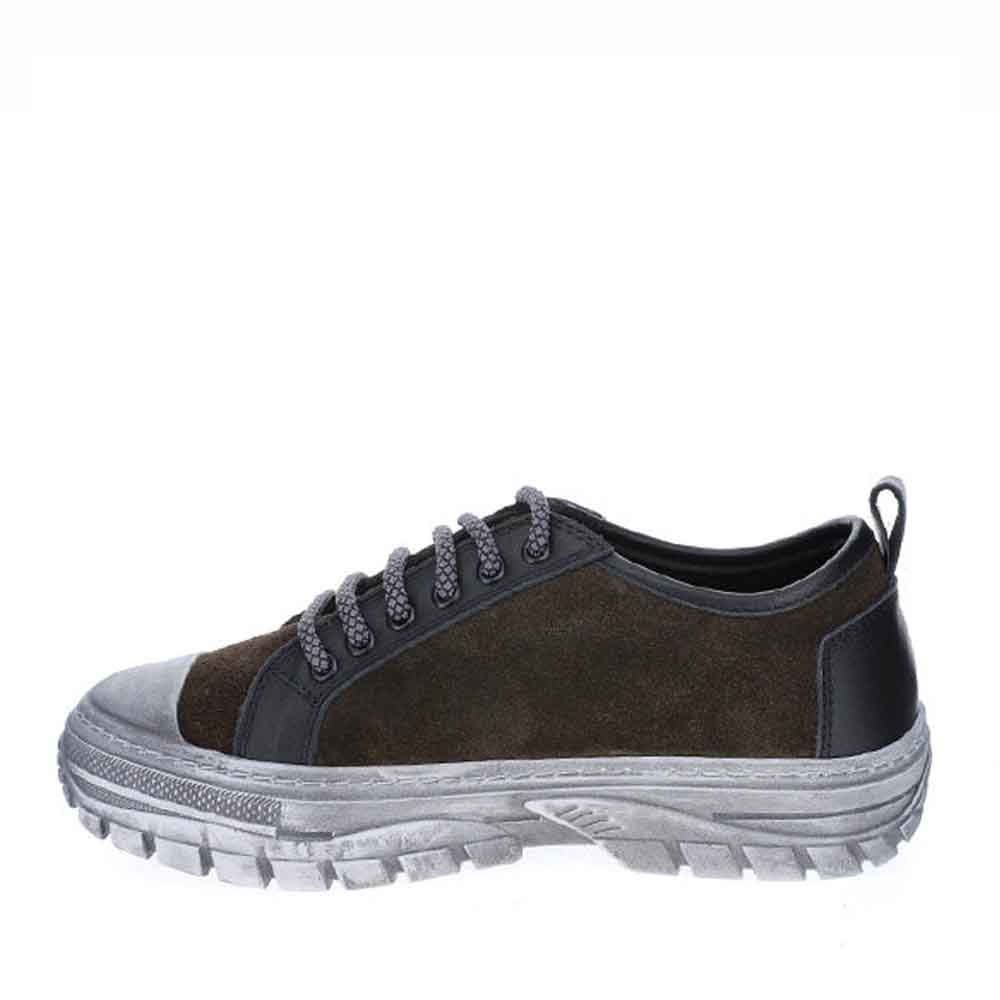 Le Sansa Rocky Forest Green sneakers with green and brown design, showcasing comfortable casual footwear style.