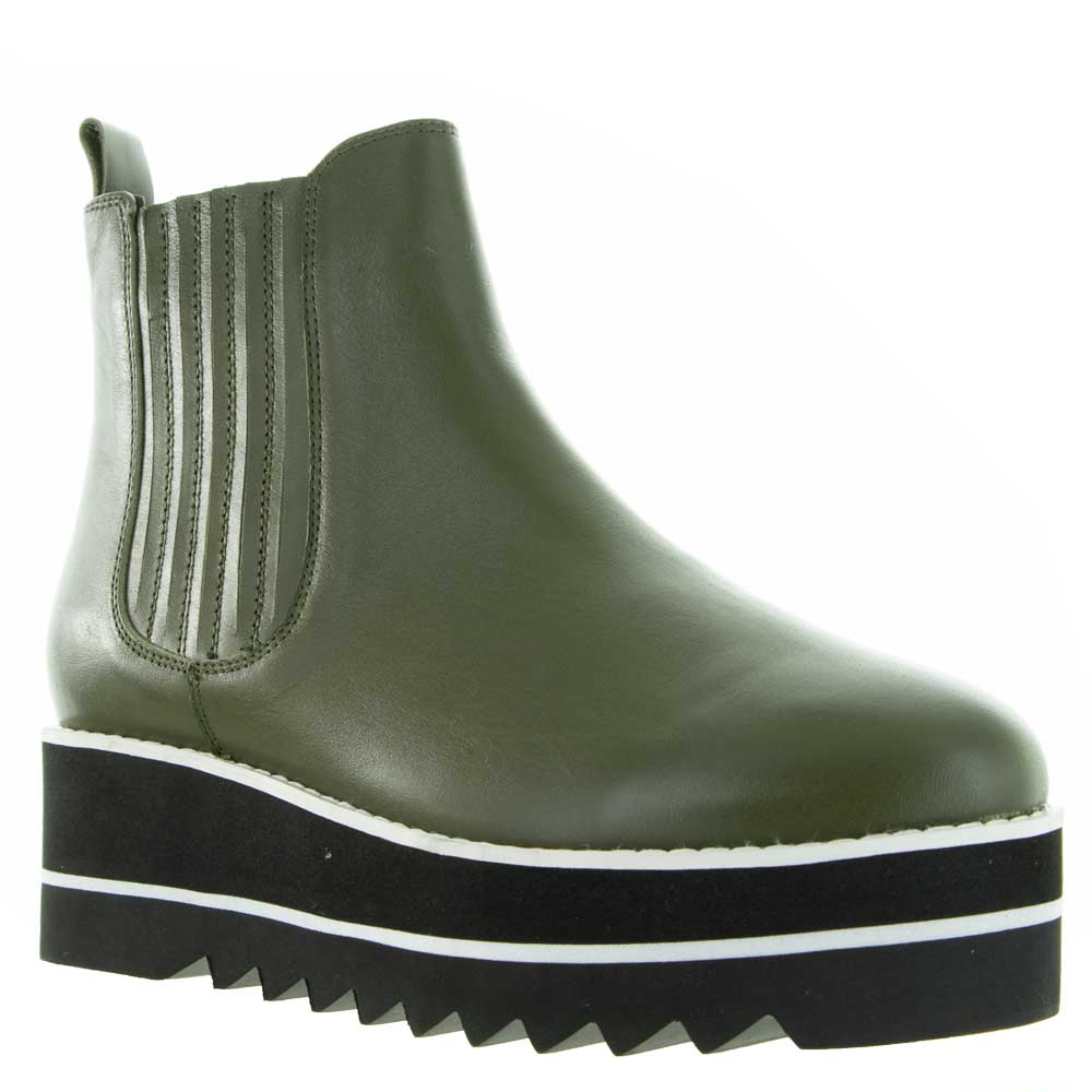 Le Sansa Trinity Olive boots featuring a sleek design, olive green color, and stylish ankle-length silhouette.